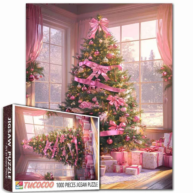 tucocoo-jigsaw-pink-ribbon-christmas-tree-puzzle-1000-teile image 1