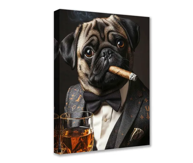 tucocoo-dapper-pug-with-cigar-leinwandbild-30x40cm-mops-anzug image 1