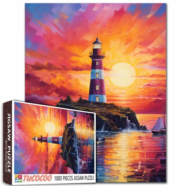 tucocoo-sunset-lighthouse-coast-puzzle-1000-teile-leuchtturm image 1