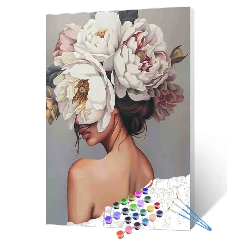 tucocoo-paint-by-numbers-frau-mit-blumen-malen-nach-zahlen-ohne-rahmen image 1