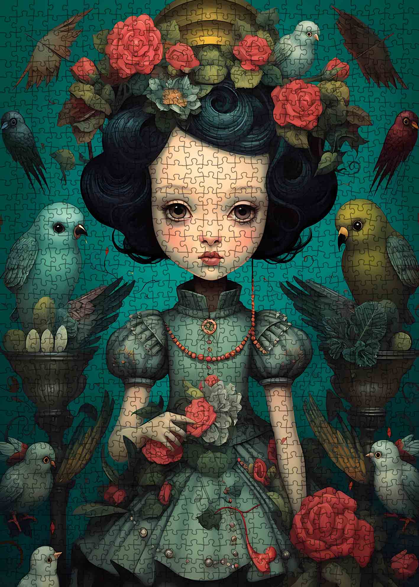 tucocoo-floral-princess-with-birds-puzzle-1000-teile-rosen image 2