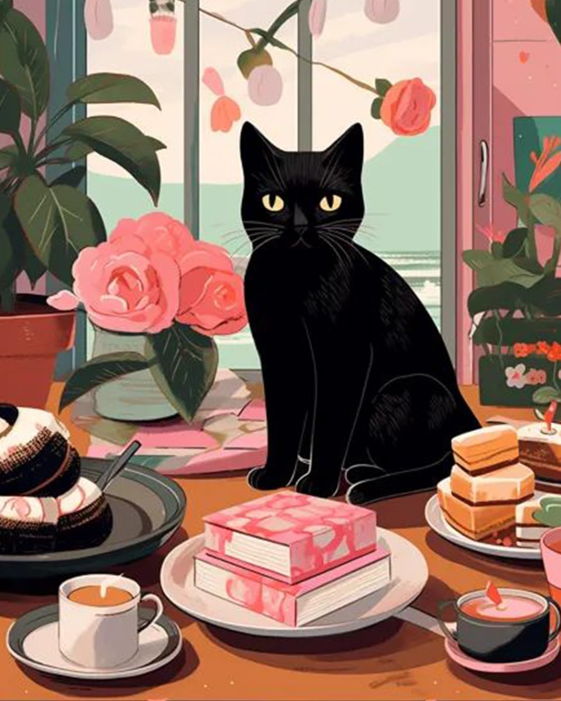 tucocoo-katze-kaffee-kuchen-malen-nach-zahlen-40x50 image 2