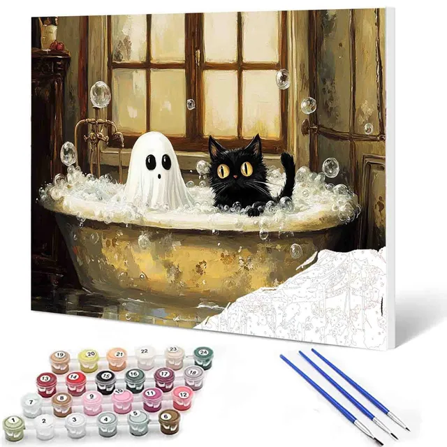 tucocoo-paint-by-numbers-ghost-and-cat-bathtub-malen-nach-zahlen-geist image 1