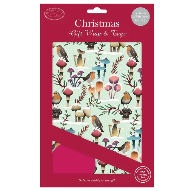 otter-house-merry-mushrooms-geschenkpapier-weihnachten-5-bogen image 1