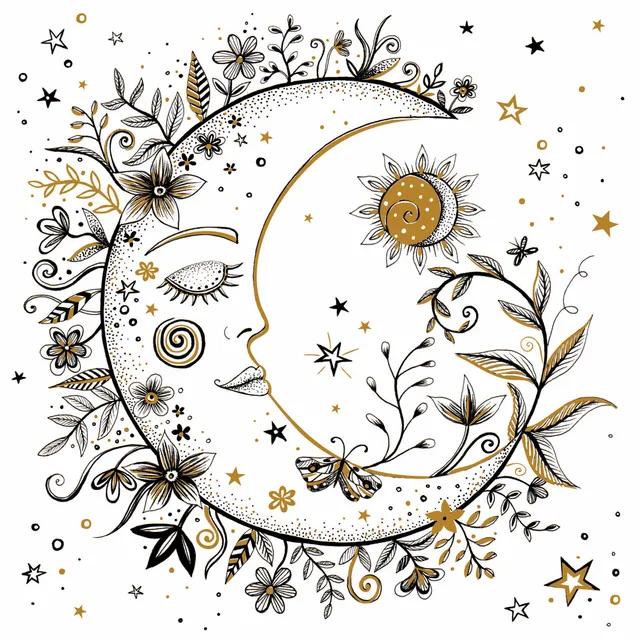 otter-house-ink-moon-floral-moon-gru-karte-goldfolie image 1