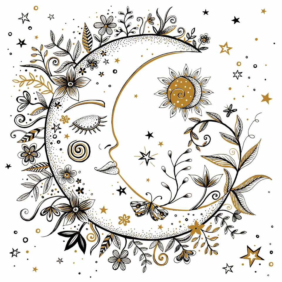 otter-house-ink-moon-floral-moon-gru-karte-goldfolie image 1