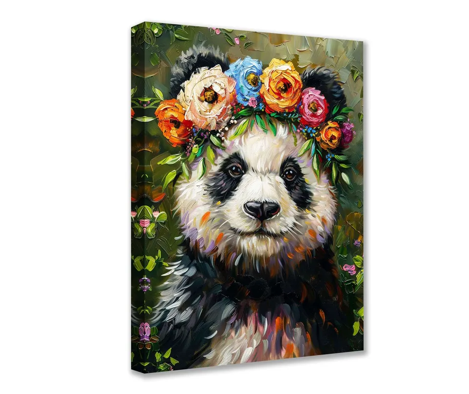 tucocoo-panda-mit-blumenkranz-leinwandbild-30x40-ungerahmt image 1