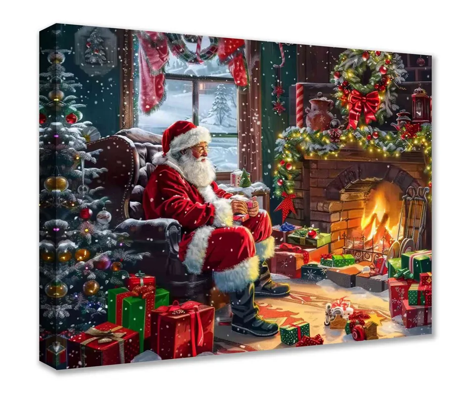 tucocoo-santa-fireplace-weihnachten-leinwandbild-30x40cm image 1