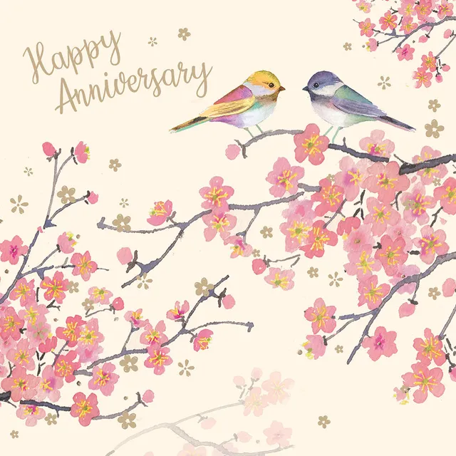otter-house-anniversary-karte-birds-blossom-hochzeitskarte image 1