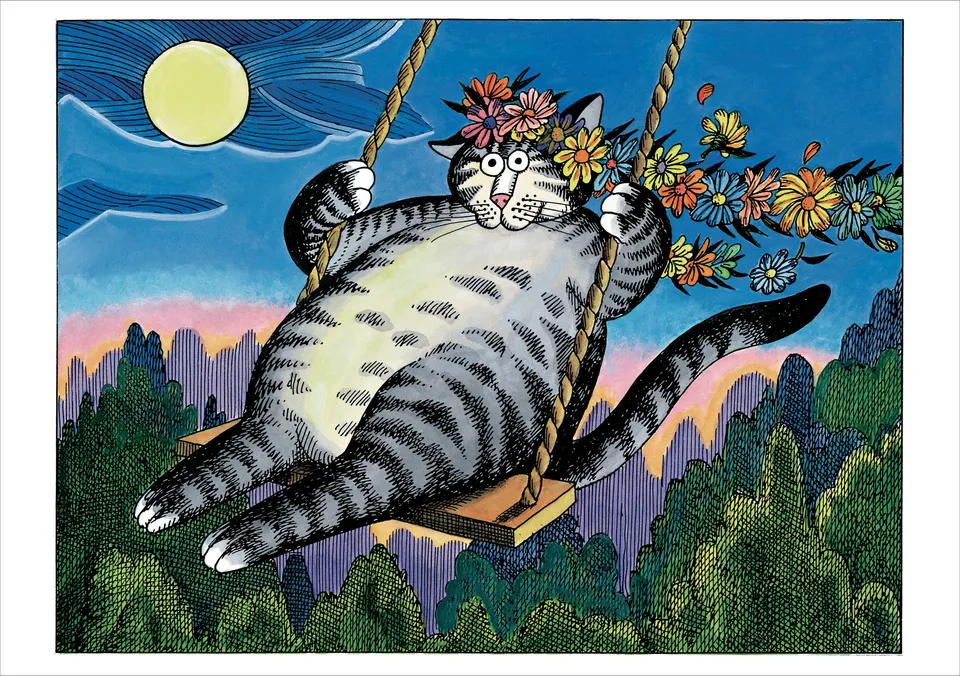 pomegranate-b-kliban-cat-in-a-swing-geburtstagskarte-katze image 1