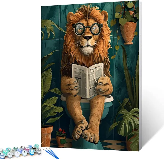 tucocoo-lion-on-the-toilet-malen-nach-zahlen-ohne-rahmen image 1
