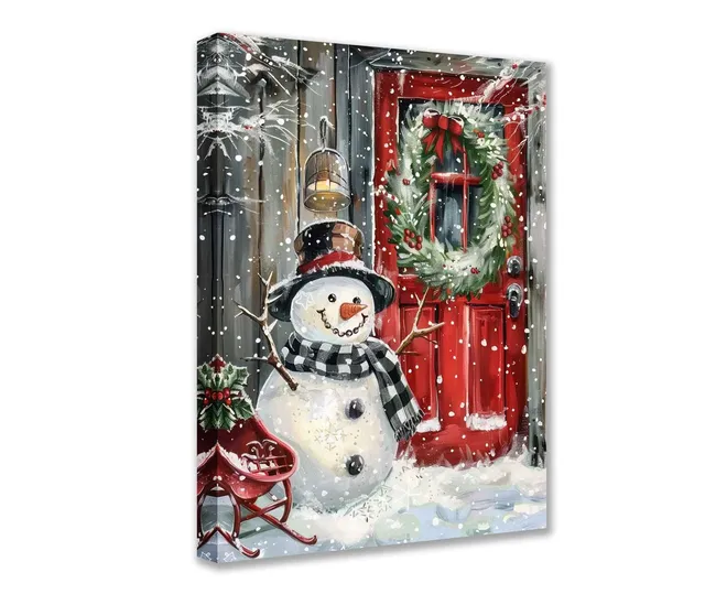 tucocoo-canvas-festive-snowman-at-red-door-leinwandbild-30x40 image 1