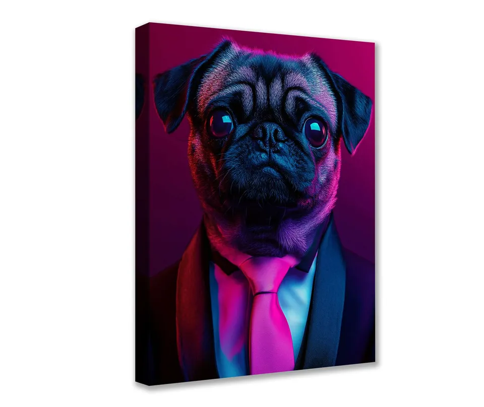 tucocoo-mops-anzug-neon-leinwandbild-30x40cm-gerahmt image 1