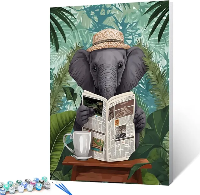 tucocoo-paint-by-numbers-elefant-mit-zeitung-malen-nach-zahlen-40x50 image 1