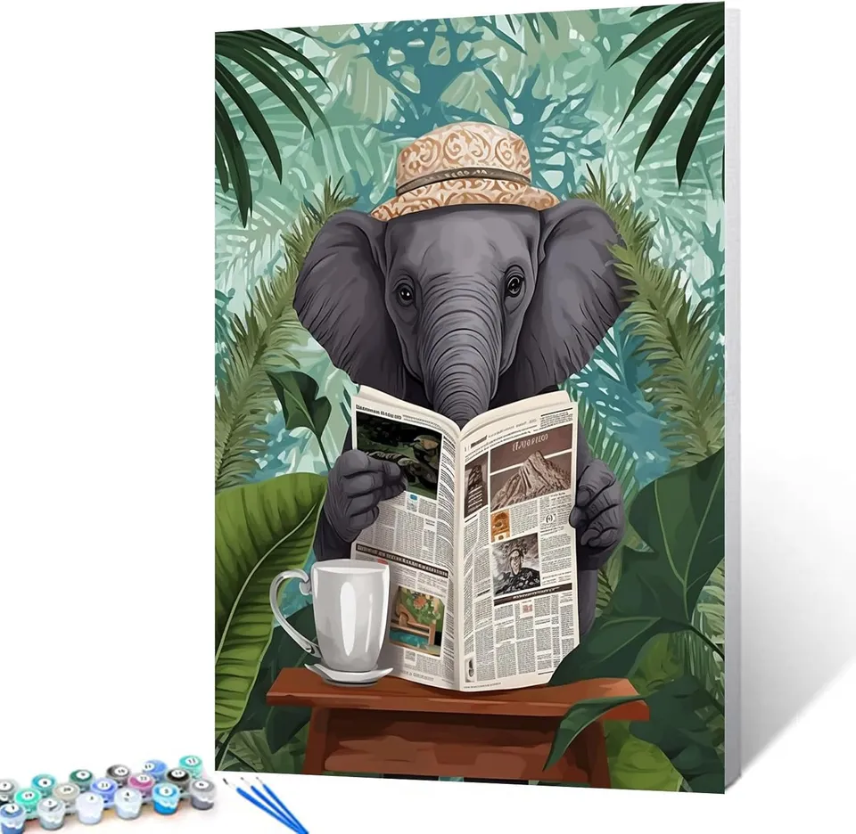 tucocoo-paint-by-numbers-elefant-mit-zeitung-malen-nach-zahlen-40x50 image 1
