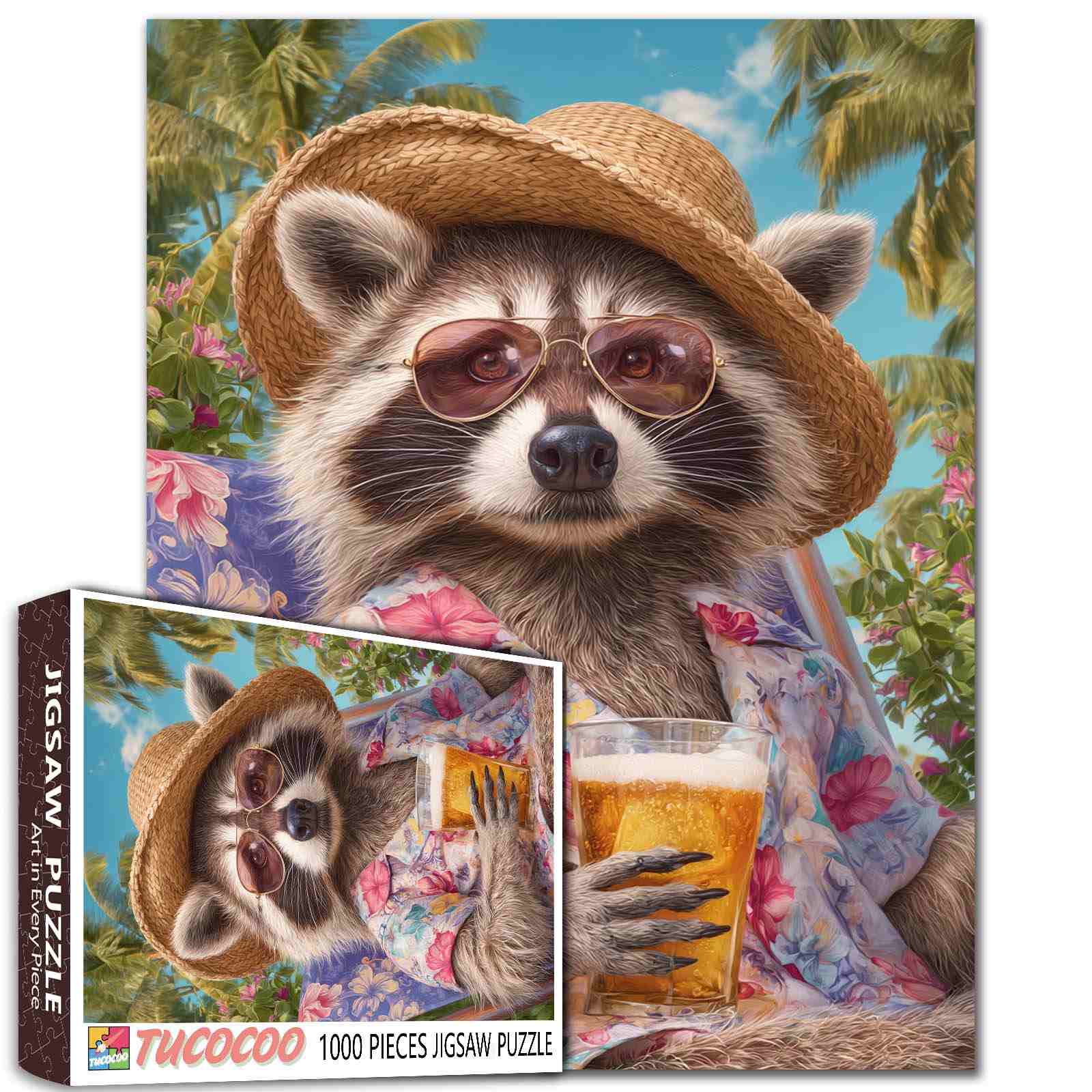 tucocoo-jigsaw-puzzles-tropical-vacation-raccoon-puzzle-1000-teile image 1