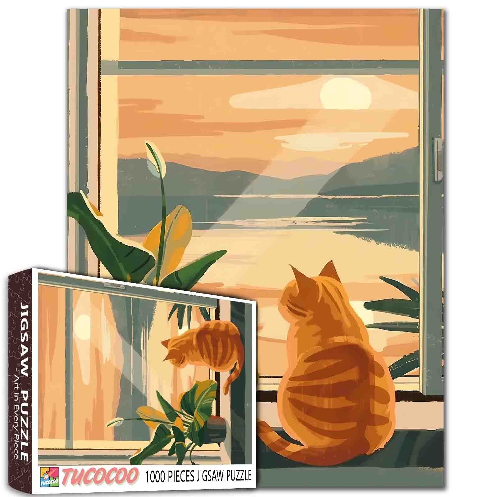 tucocoo-cat-watching-sunset-window-puzzle-1000-teile-katze image 1