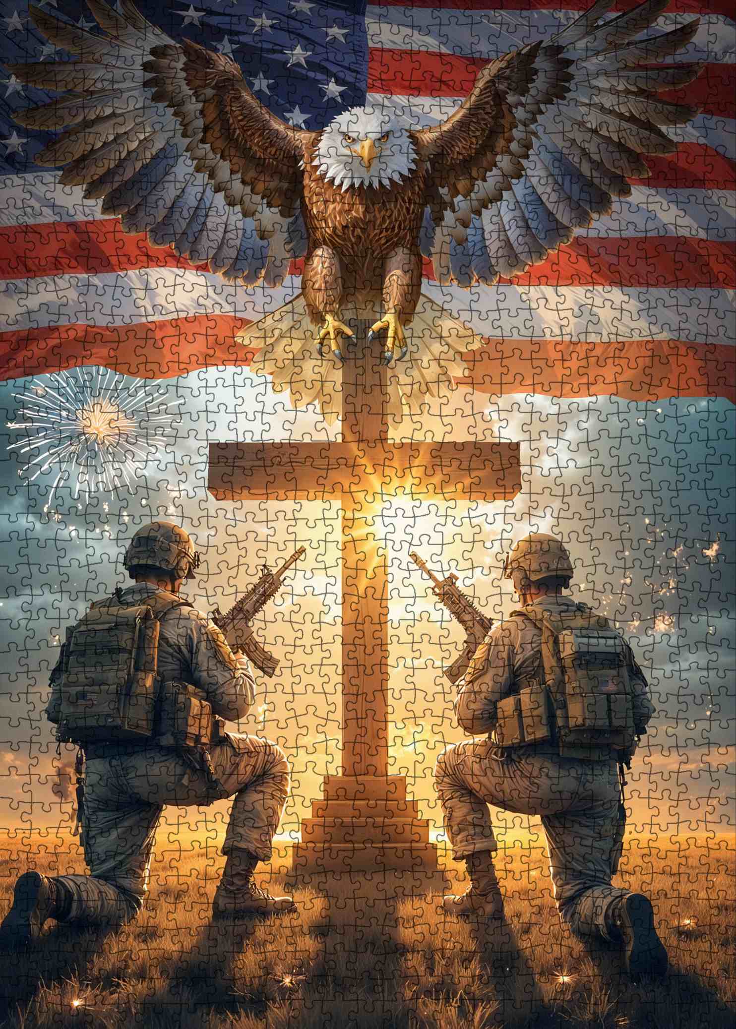 tucocoo-jigsaw-patriotic-soldiers-prayer-eagle-cross-flag-puzzle-1000-teile image 2