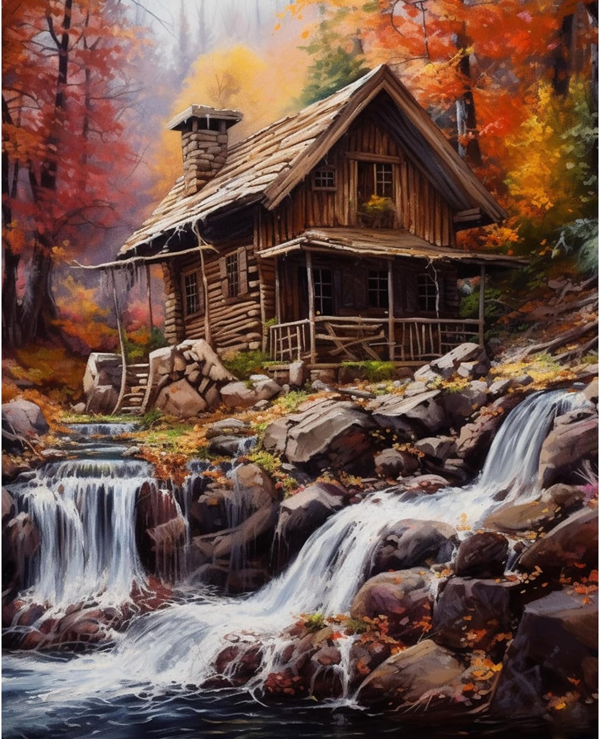 tucocoo-h-tte-wasserfall-herbst-malen-nach-zahlen-40x50 image 2