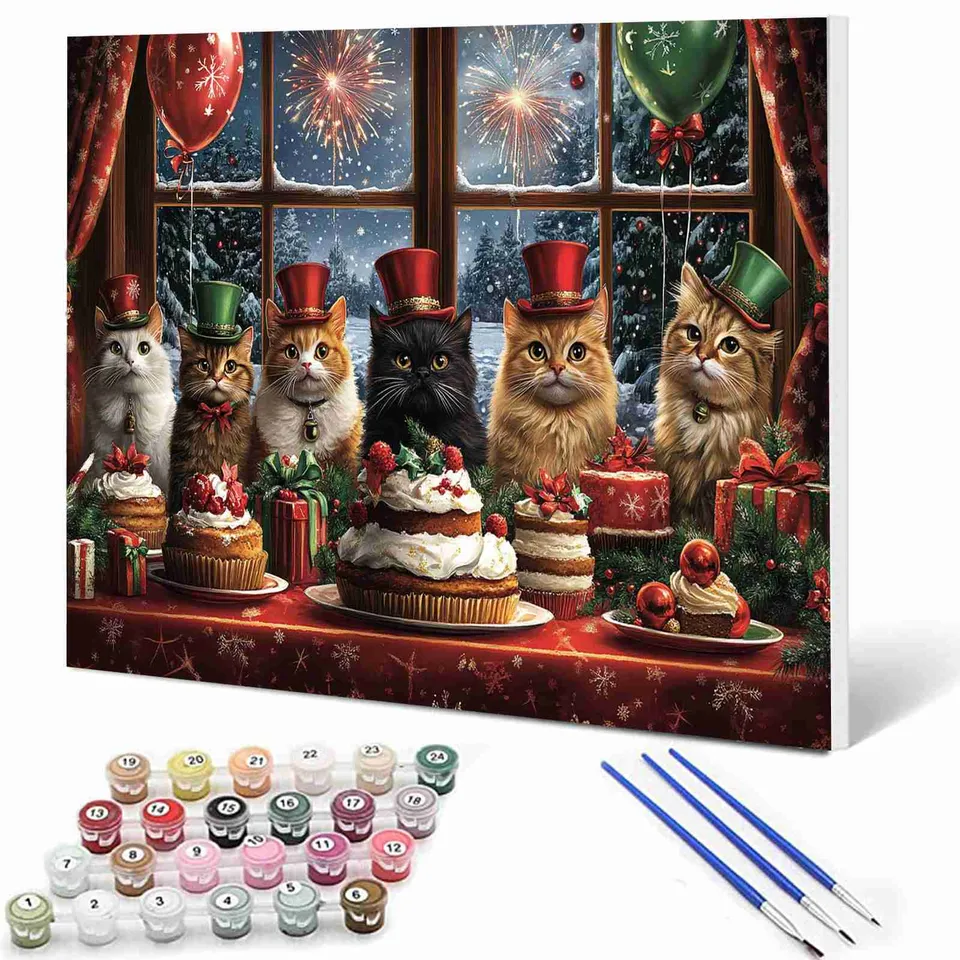 tucocoo-paint-by-numbers-christmas-kittens-malen-nach-zahlen-40x50-katze image 1