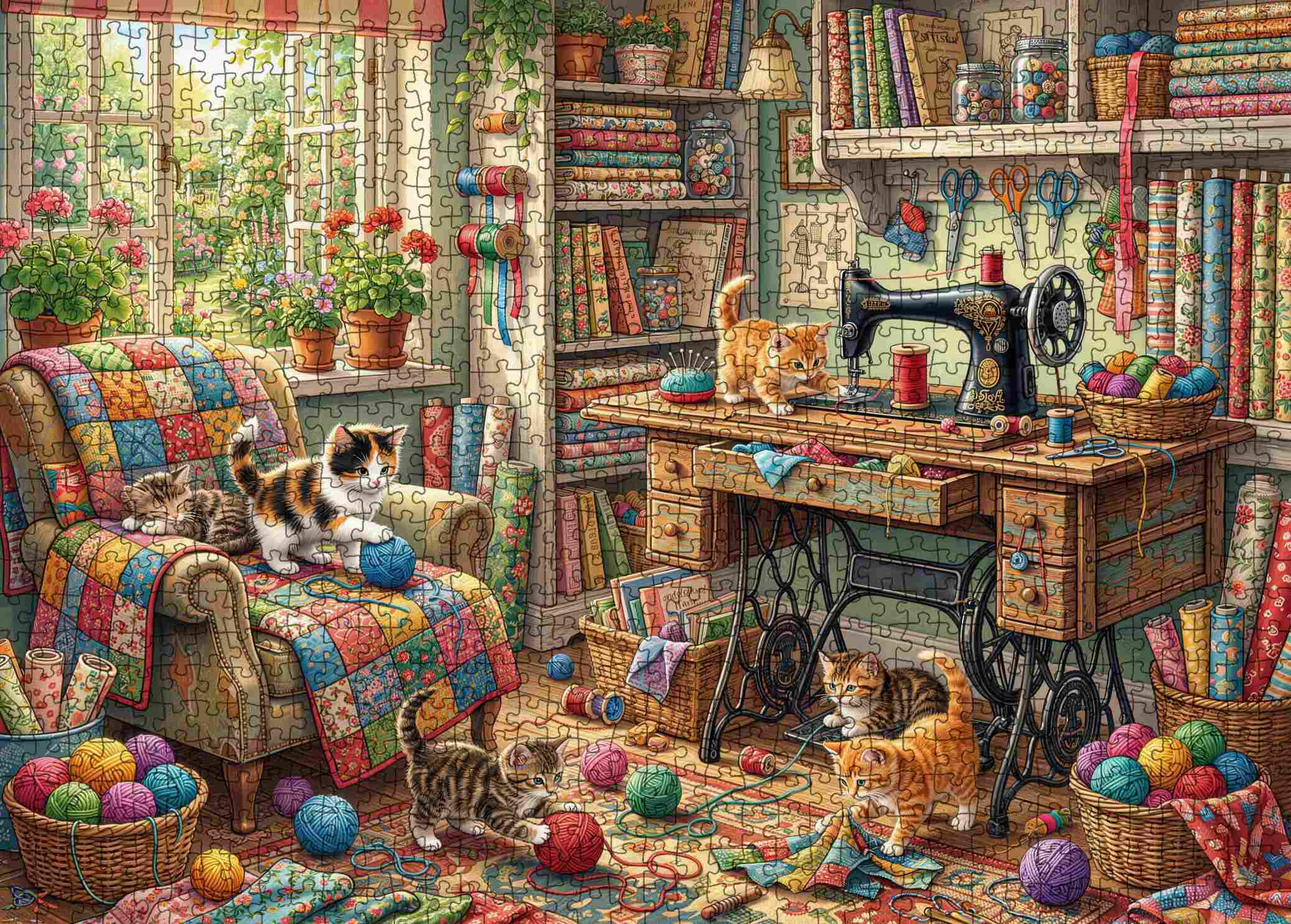 tucocoo-jigsaw-cozy-sewing-room-kittens-puzzle-1000-teile-katzen image 2