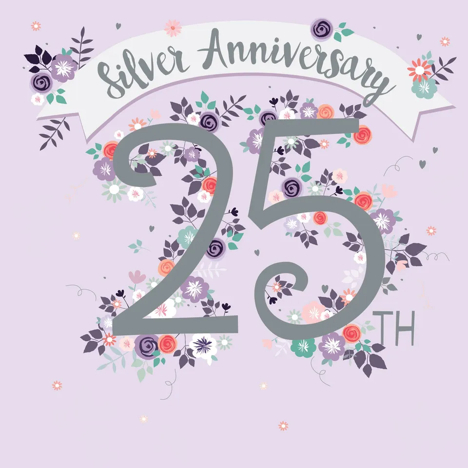 otter-house-anniversary-gru-karte-floral-silver-25-hochzeitstag image 1