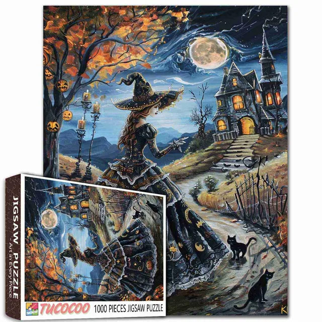 tucocoo-witch-moonlit-mansion-path-puzzle-1000-teile-hexe image 1