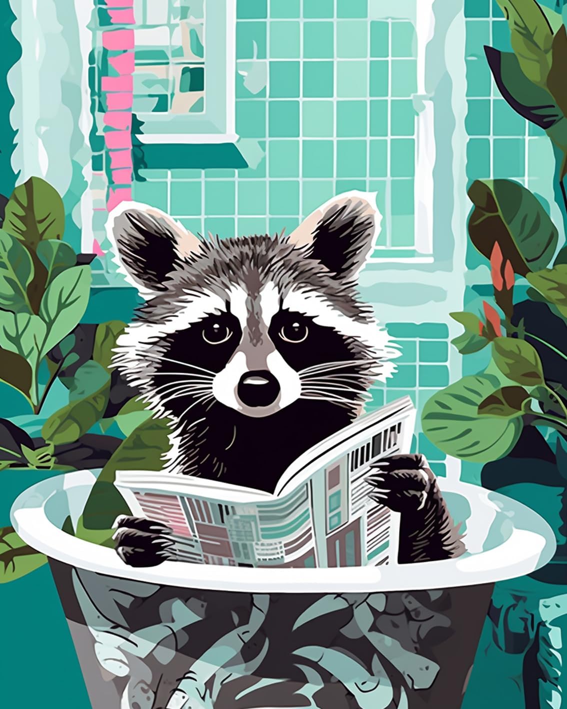 tucocoo-raccoon-reading-newspaper-malen-nach-zahlen-waschb-r image 2