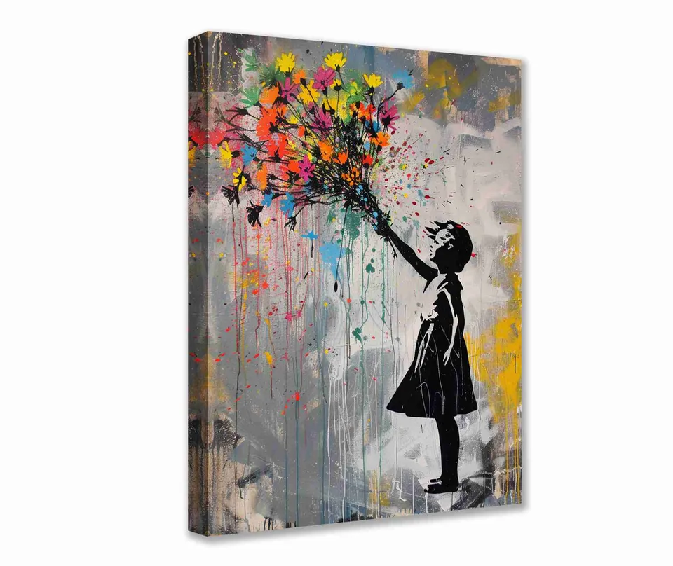 tucocoo-girl-bouquet-graffiti-leinwandbild-30x40cm-blumen image 1