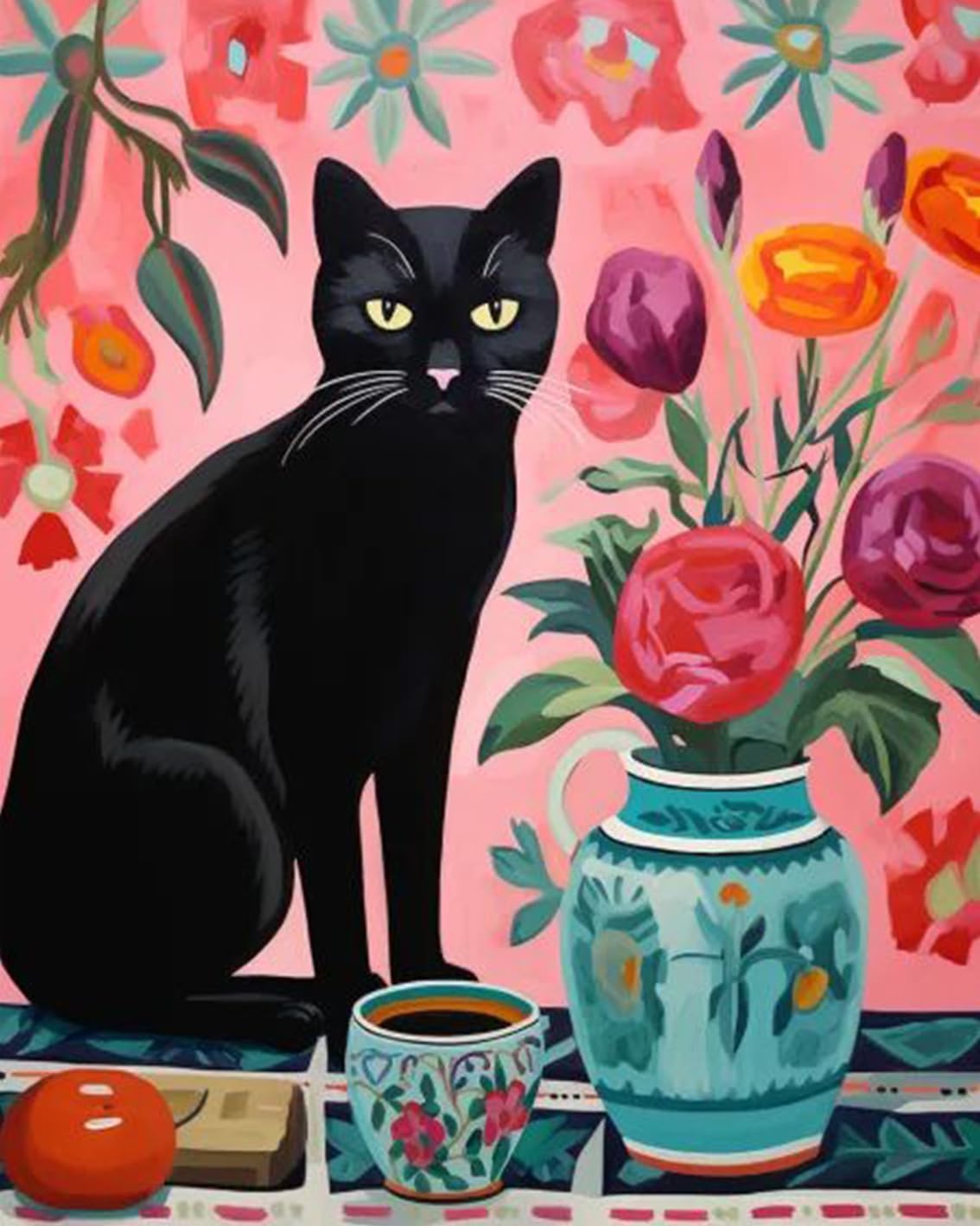 tucocoo-black-cat-with-floral-vase-malen-nach-zahlen-katze-40x50 image 2