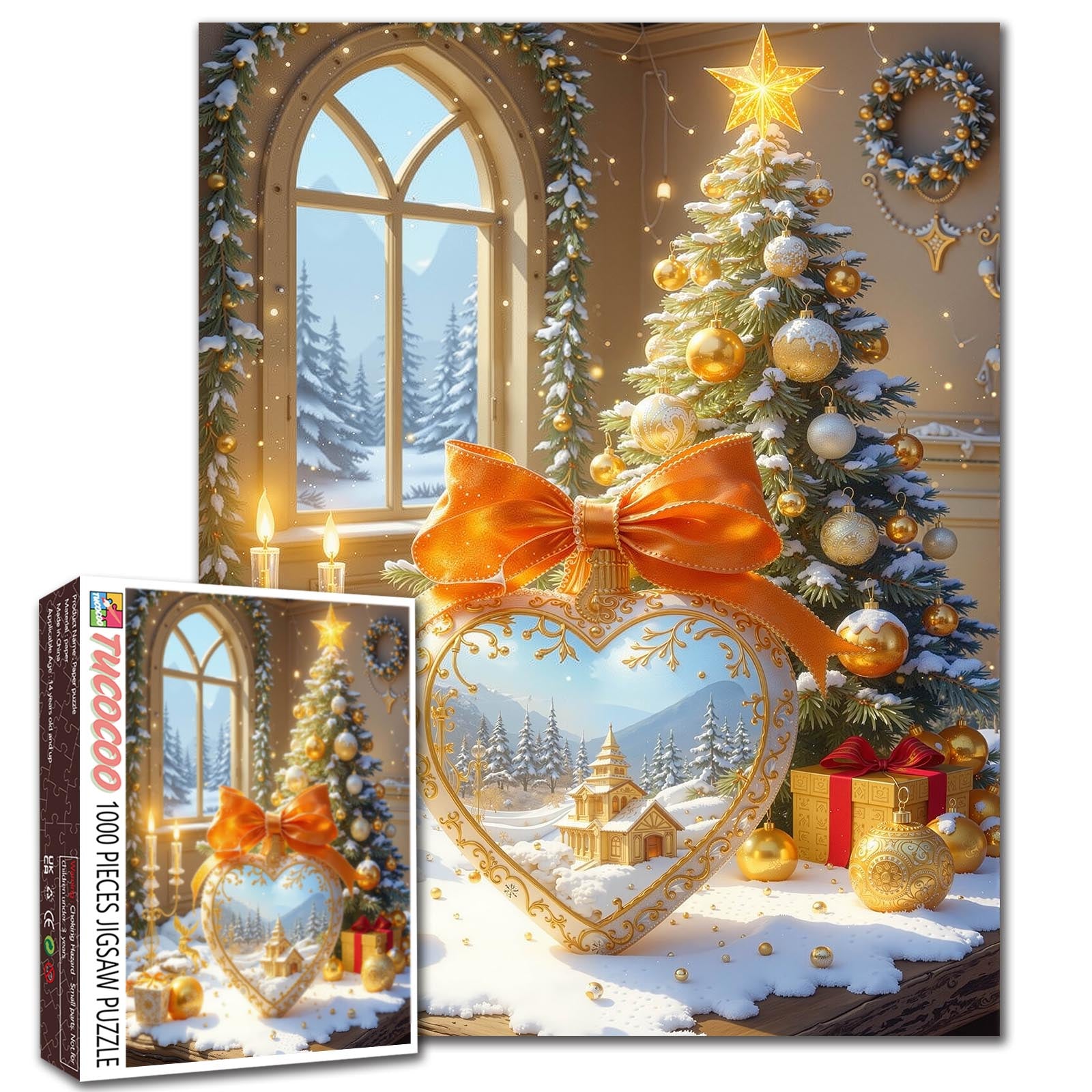 tucocoo-golden-holiday-heart-puzzle-1000-teile-weihnachten image 1