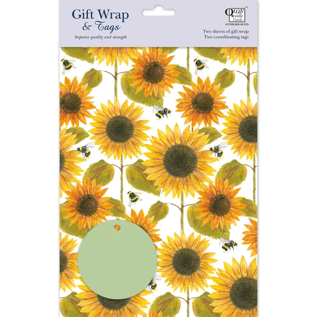otter-house-sunflowers-geschenkpapier-2-bogen-tags-sonnenblumen image 1