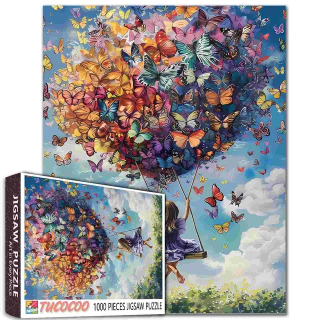 tucocoo-girl-swinging-butterfly-balloons-puzzle-1000-teile image 1