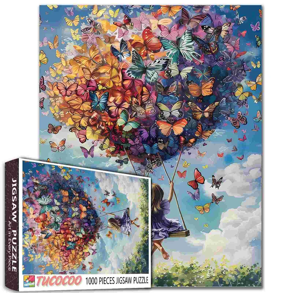 tucocoo-girl-swinging-butterfly-balloons-puzzle-1000-teile image 1