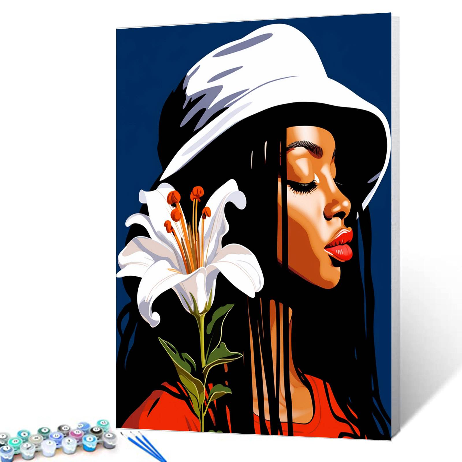 tucocoo-paint-by-numbers-white-lily-hat-woman-malen-nach-zahlen-40x50-elegant image 1