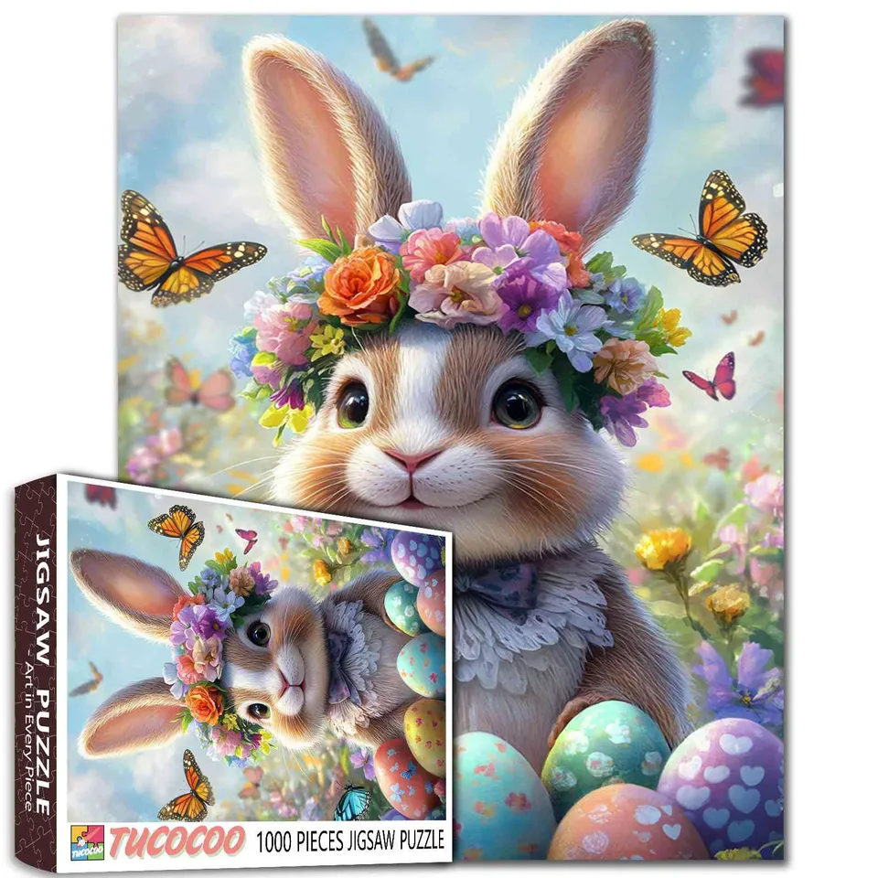 tucocoo-hase-mit-blumenkranz-puzzle-1000-teile-ostern image 1