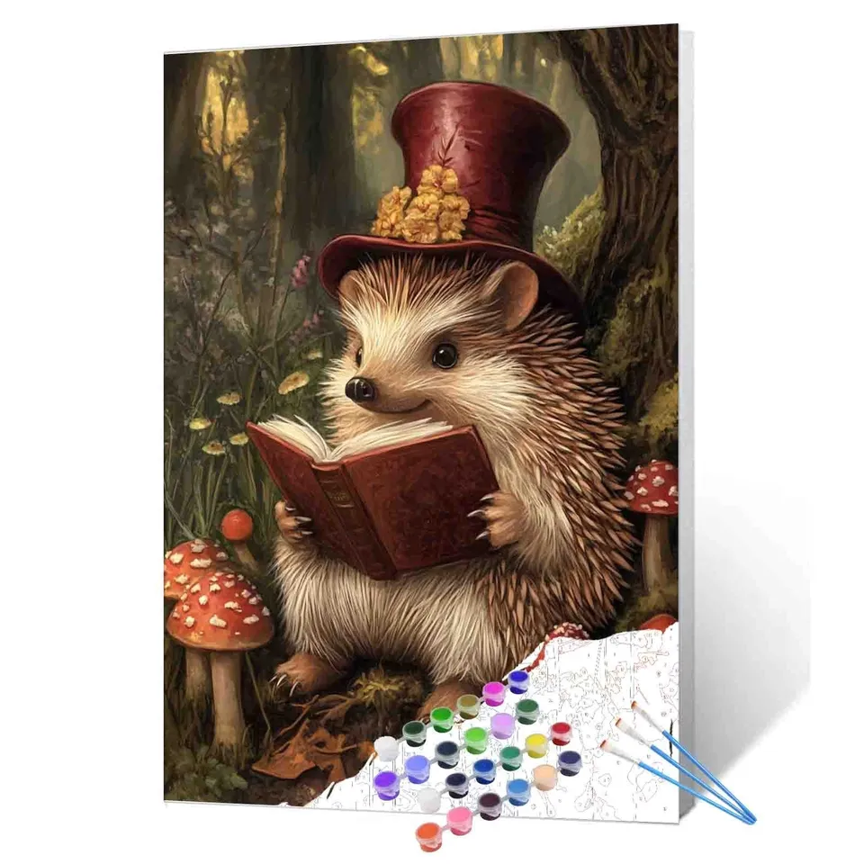 tucocoo-reading-hedgehog-malen-nach-zahlen-igel-40x50 image 1