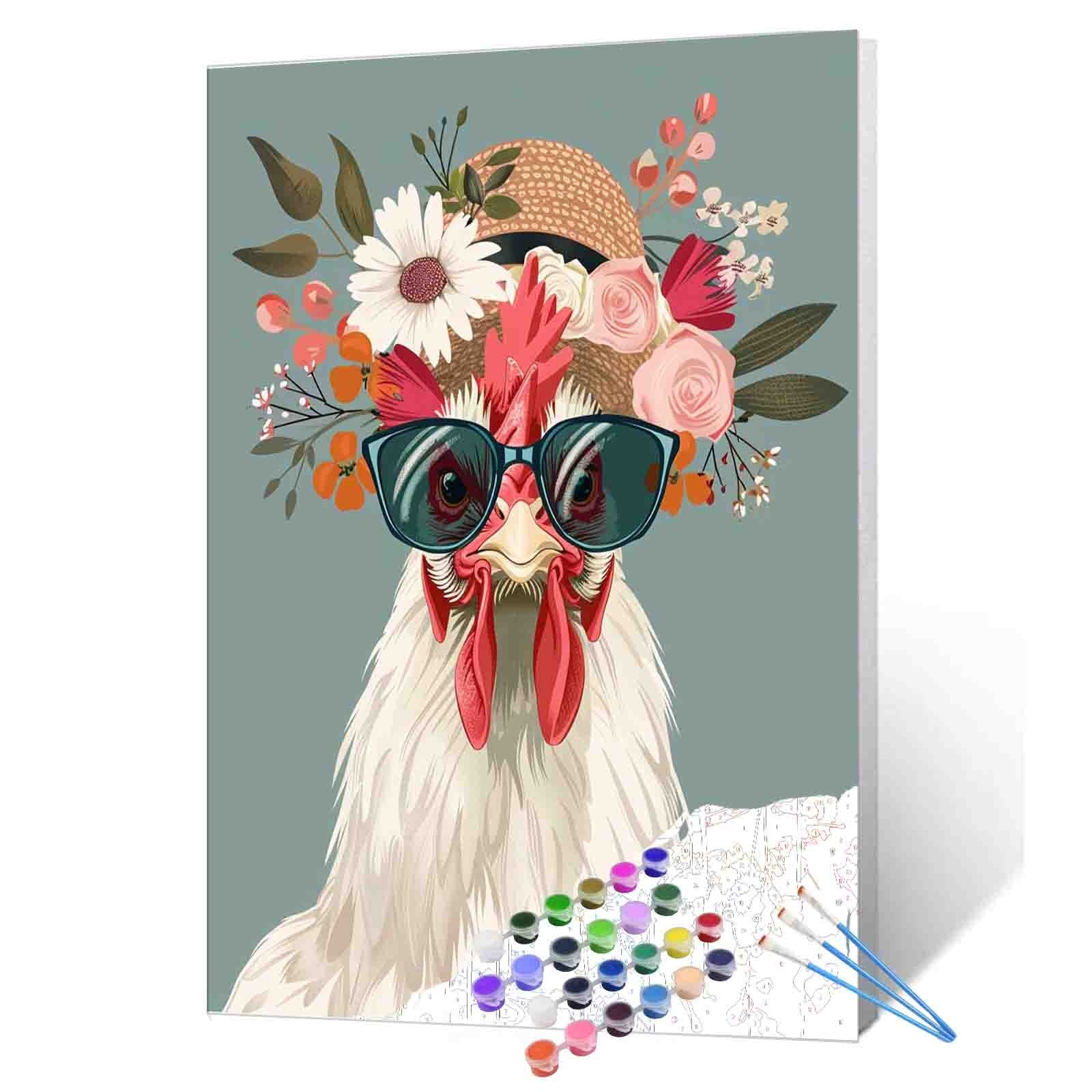 tucocoo-rooster-straw-hat-malen-nach-zahlen-40x50-huhn image 1