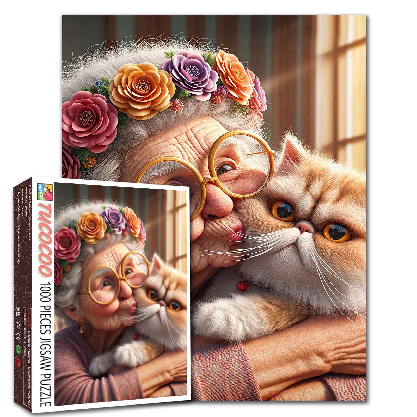 tucocoo-grandma-and-cat-hug-puzzle-1000-teile-katze image 1
