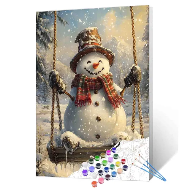 tucocoo-paint-by-numbers-snowman-on-swing-bild-40x50cm-winter image 1