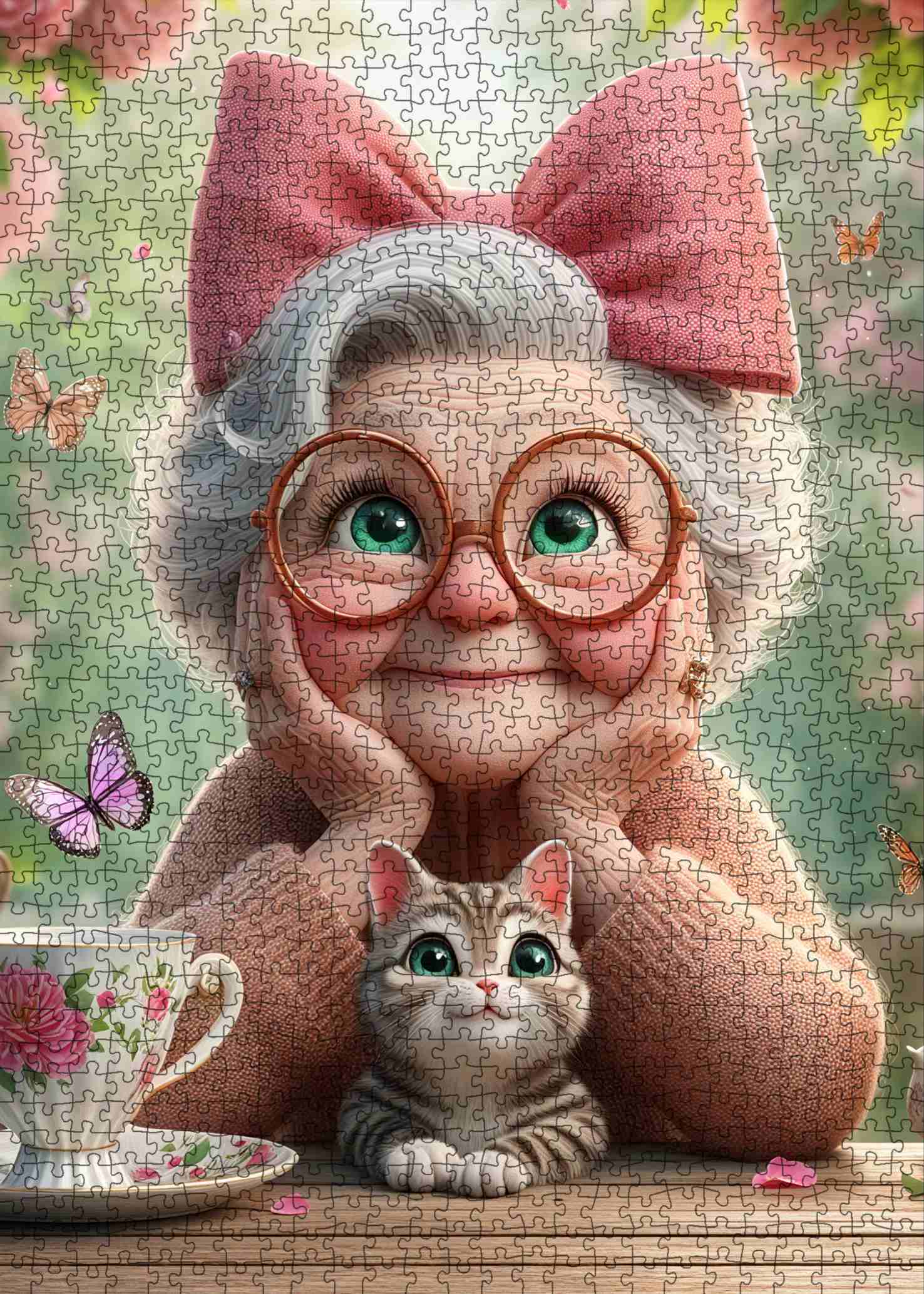 tucocoo-grandma-with-pink-bow-and-kitten-puzzle-1000-teile image 2
