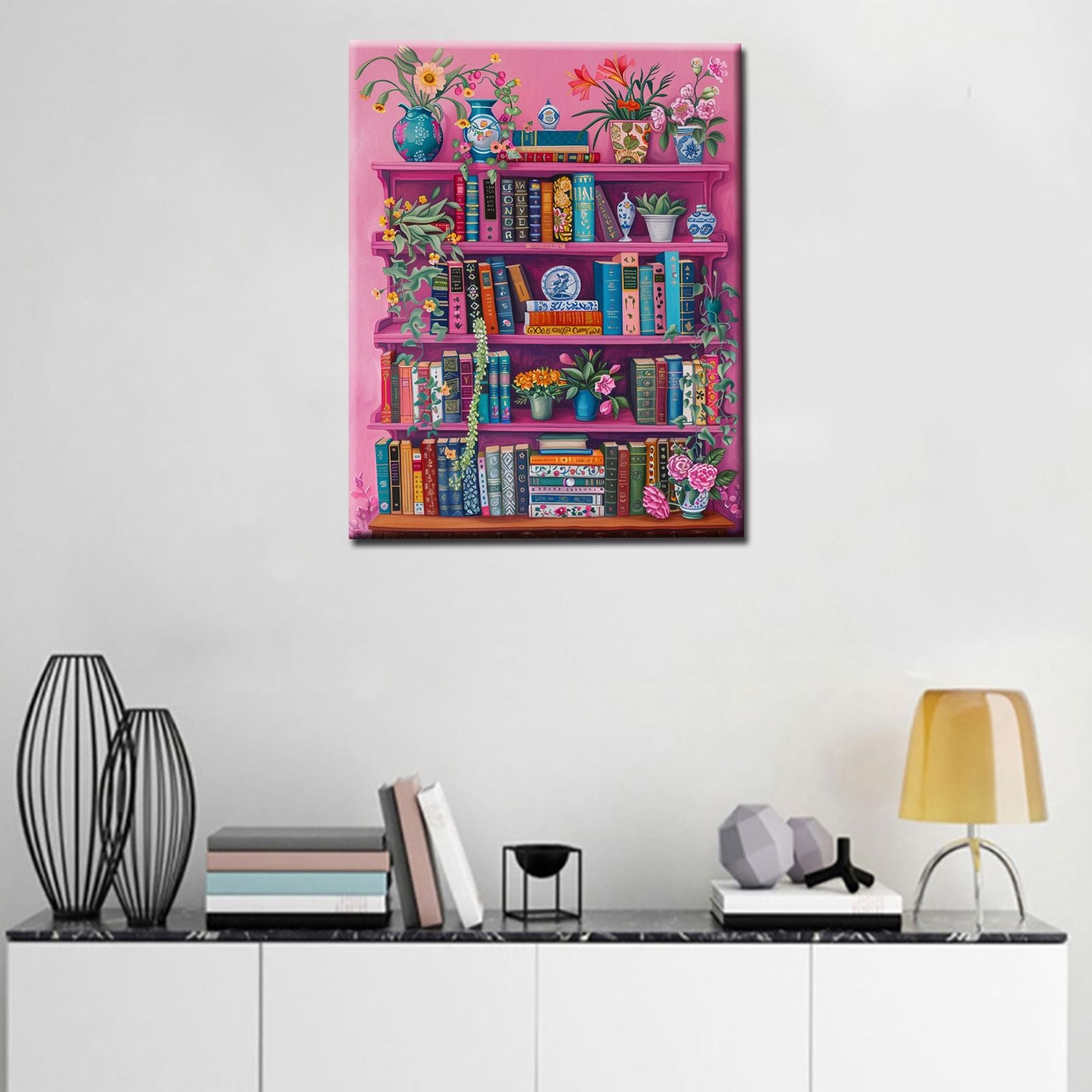 tucocoo-floral-bookshelf-vases-malen-nach-zahlen-40x50-ohne-rahmen image 3
