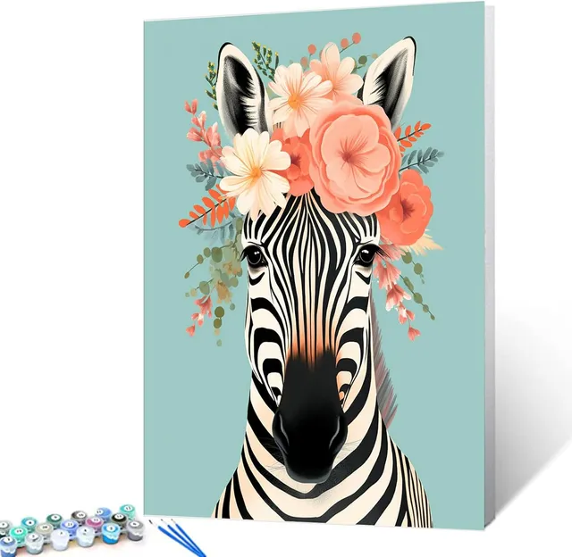 tucocoo-paint-by-numbers-zebra-blumen-malset-40x50-ohne-rahmen image 1