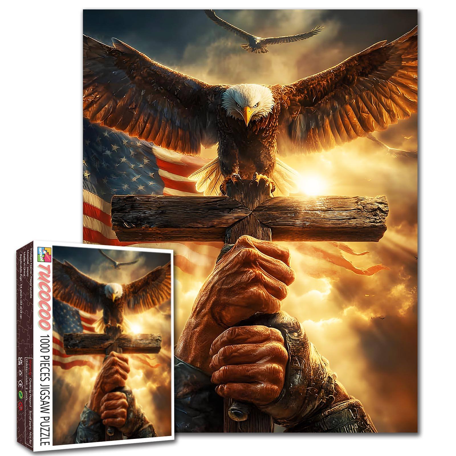 tucocoo-faith-eagle-cross-american-flag-puzzle-1000-teile image 1