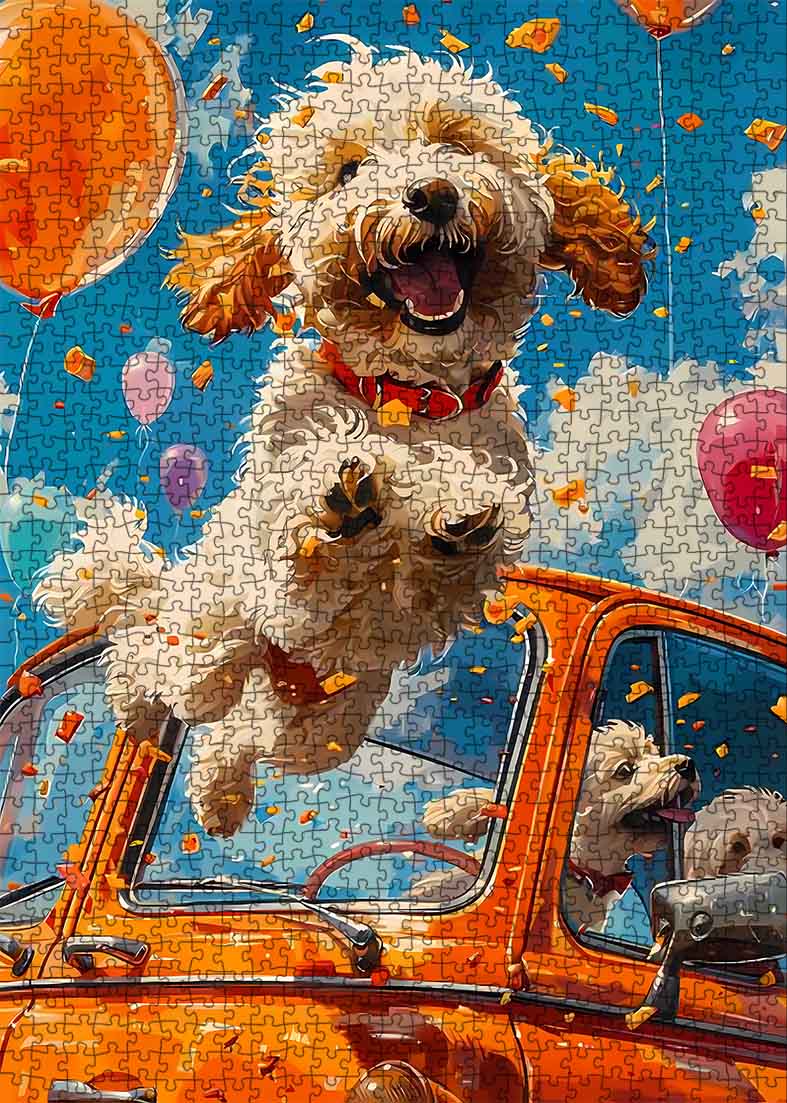 tucocoo-happy-dog-jumping-out-of-car-puzzle-1000-teile-hund image 2
