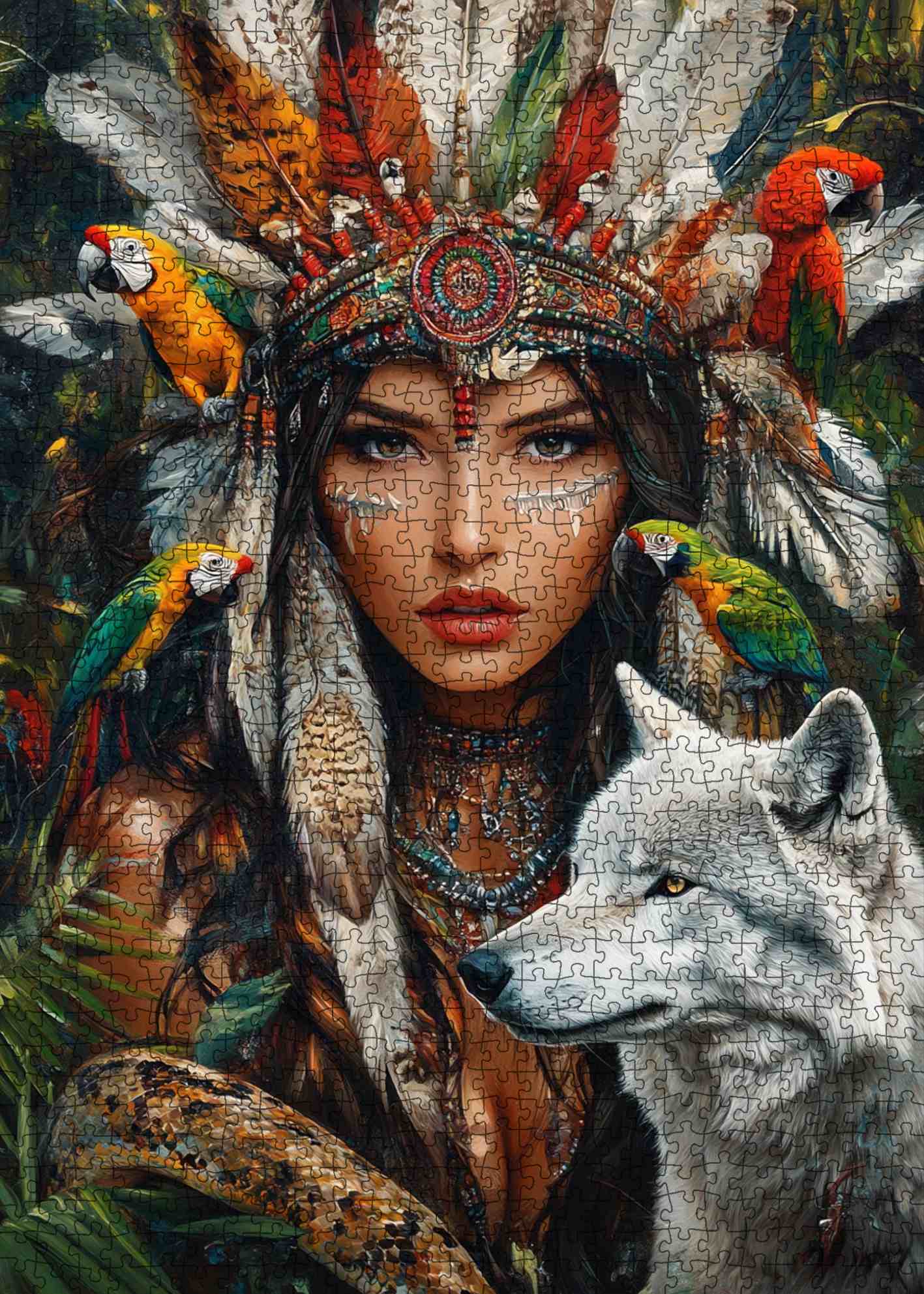 tucocoo-sacred-feathers-white-wolf-puzzle-1000-teile-frau image 2