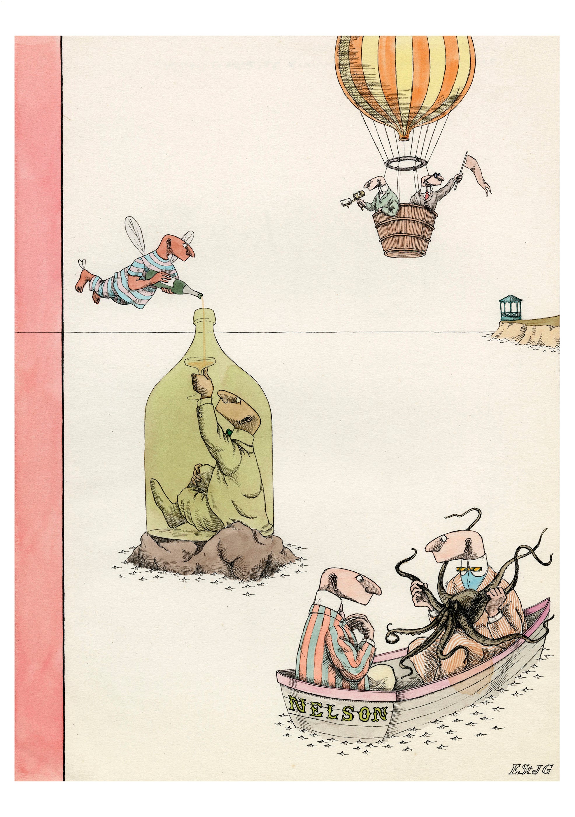 pomegranate-holiday-cards-edward-gorey-summer-seaside-karte-einzeln image 1