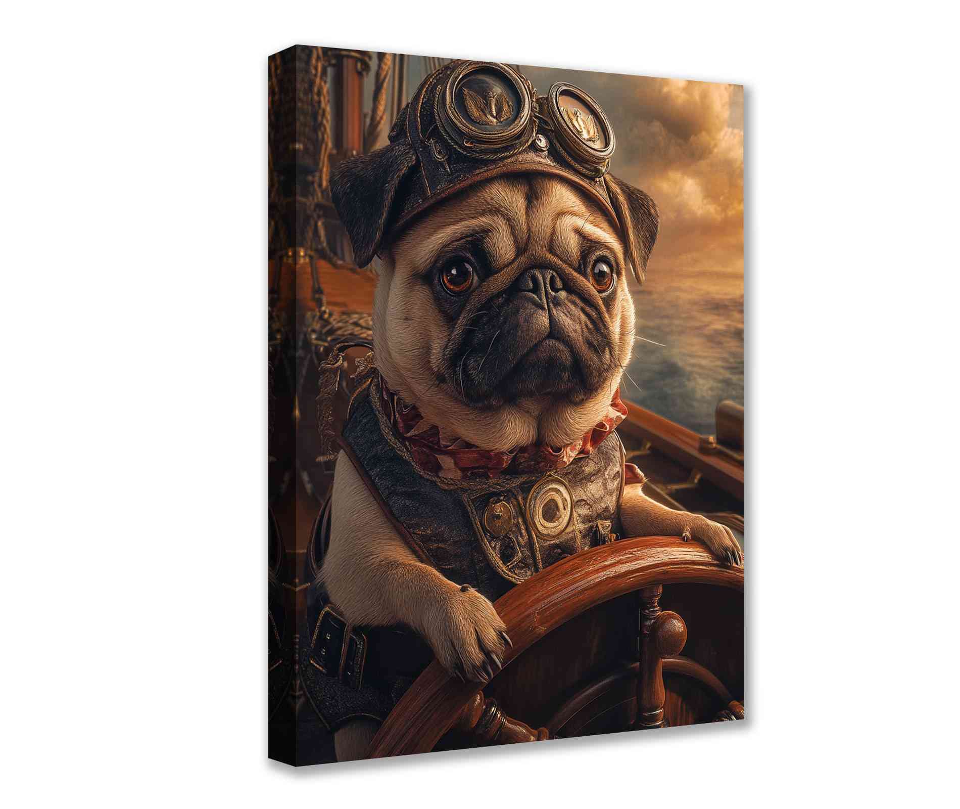 tucocoo-steampunk-captain-pug-at-the-helm-leinwandbild-30x40-gerahmt image 1
