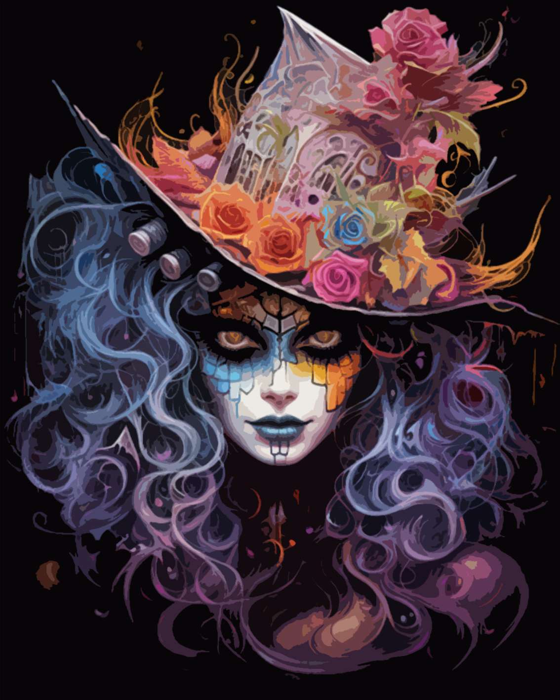 tucocoo-paint-by-numbers-mystic-woman-floral-skull-malset-40x50-o-rahmen image 2