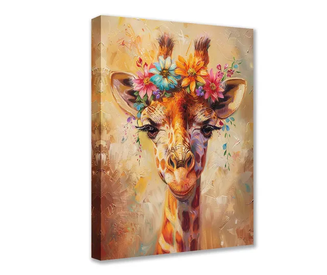 tucocoo-giraffe-mit-blumenkranz-leinwandbild-30x40-ungerahmt image 1